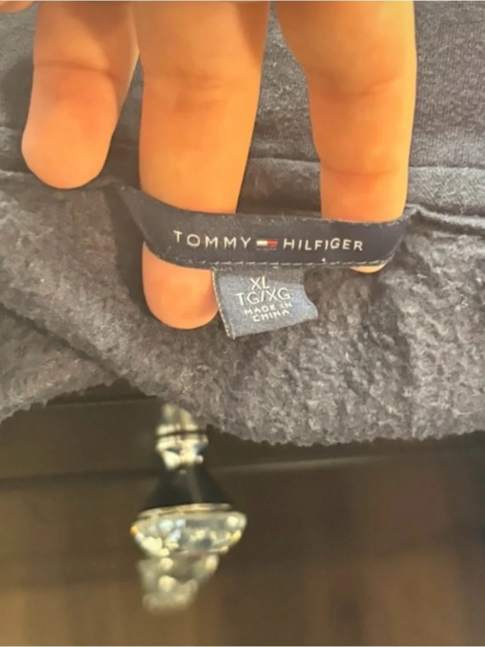 Tommy Hilfiger Navy Pullover Hoodie with Red & White Trim